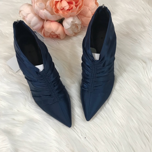 NWT ZARA Blue Gathered Satin High Heel Ankle Boots - Picture 6 of 8